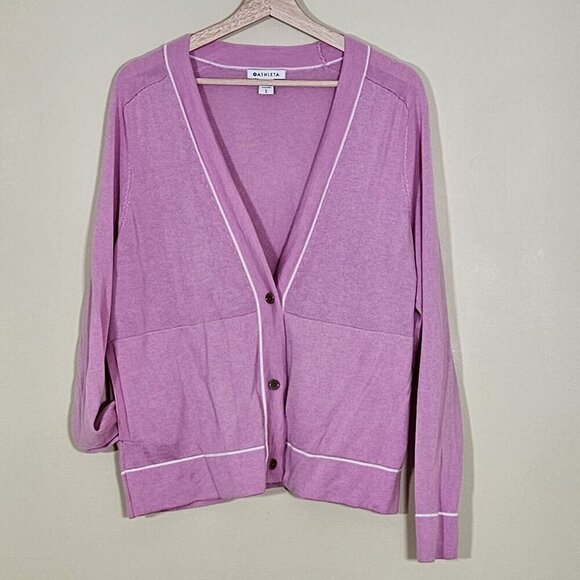 Athleta Cardigan Womens L Pink Buttons Pockets Knit Wool Blend LS Athleisure - Picture 4 of 15